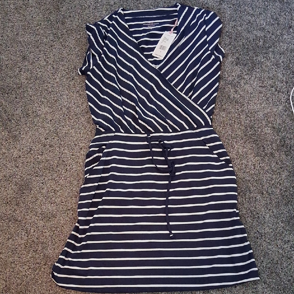 Vineyard Vines Navy and White Striped Midi Dress
